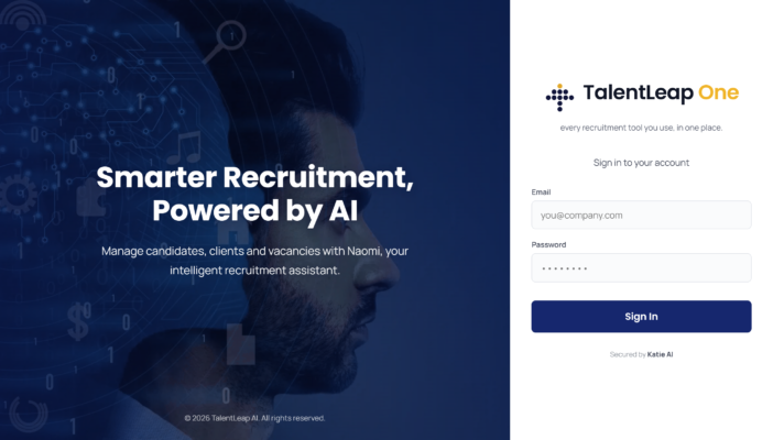 TalentLeap One recruitment CRM sign-in screen