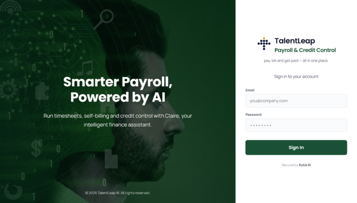 TalentLeap Payroll and Credit Control sign-in screen